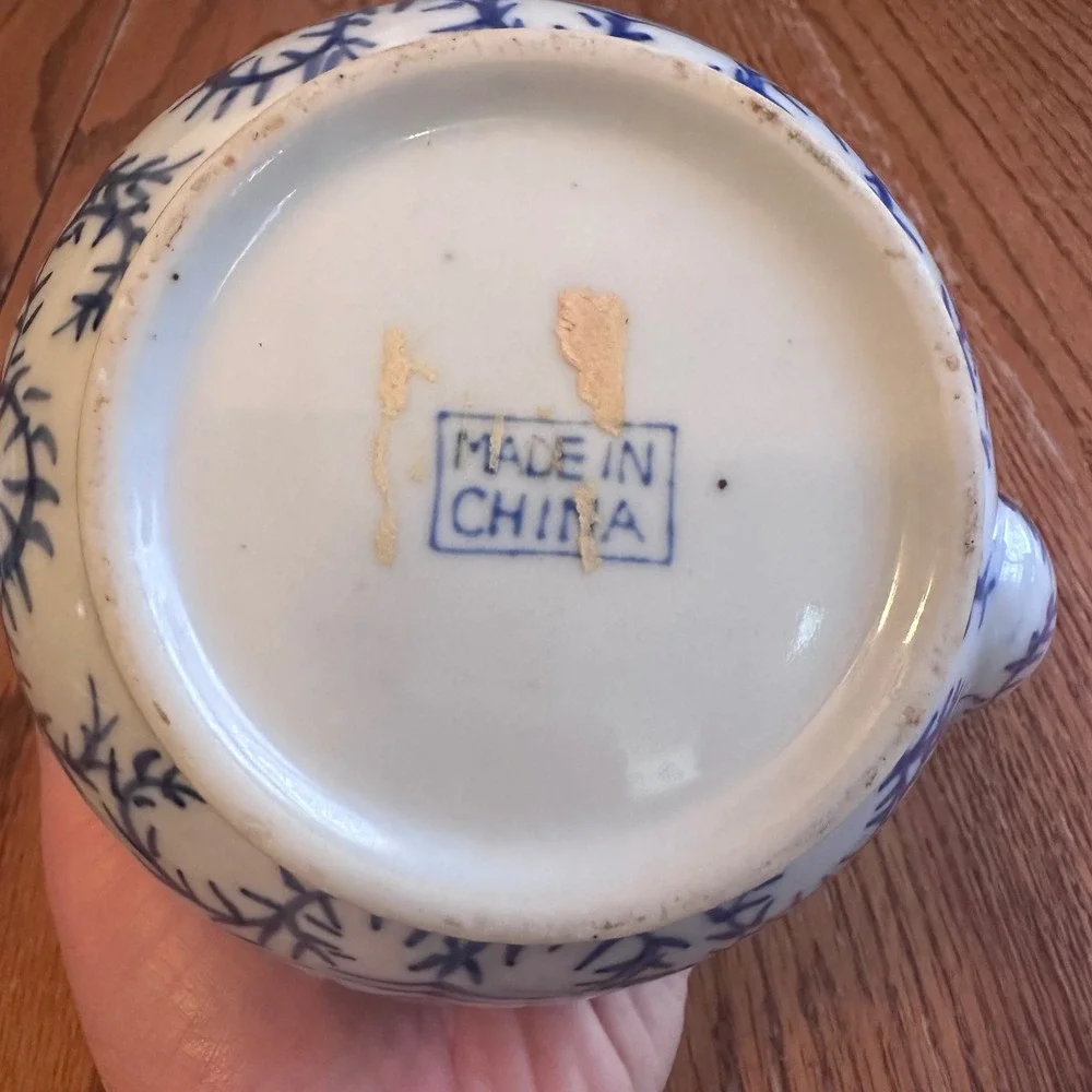 Vintage Teapot Small Blue White Chinoiserie Floral Ceramic Decor
